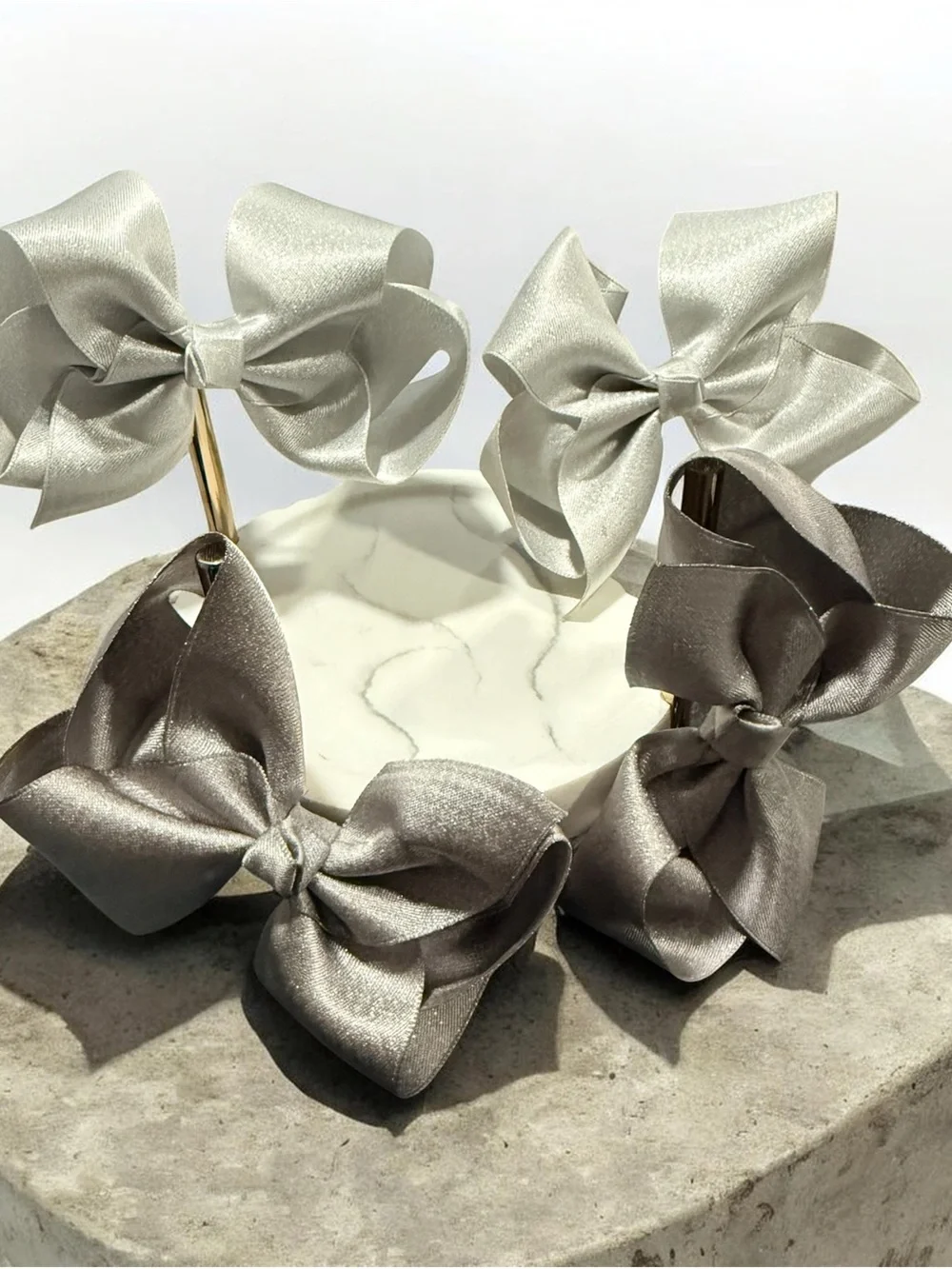 Girls Hair Bows for Kids - Silver & Light Gray